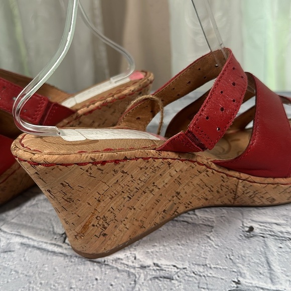 Born Wedge Sandals Women's 9 EU 40.5 Brick Red Leather Cork Wedge Shoes - Picture 12 of 16